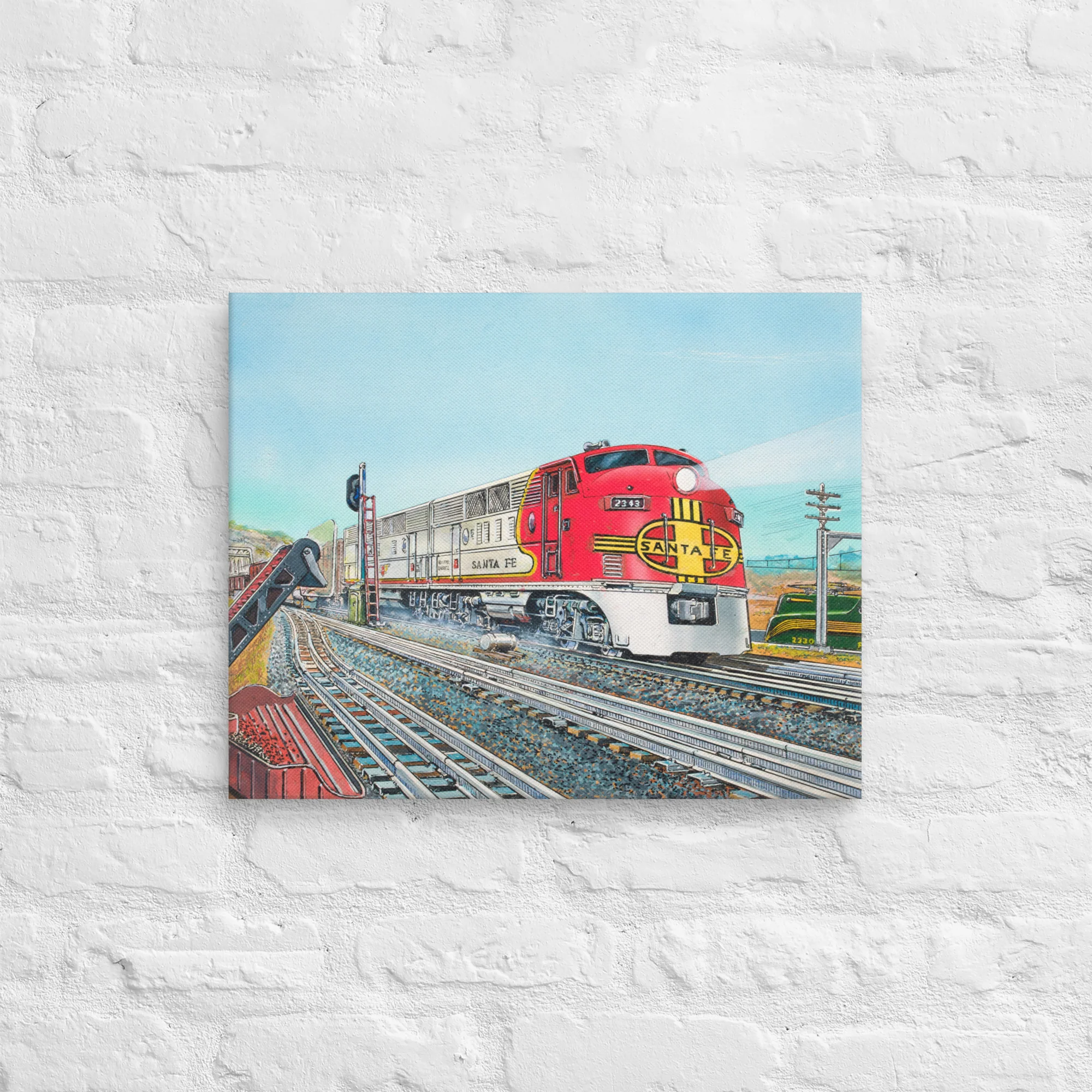 Lionel Santa Fe Warbonnet F3 Diesel Canvas by Robert Sherman - 16"x20" 2 Lionel Santa Fe Warbonnet F3 Diesel Canvas by Robert Sherman - 16"x20"